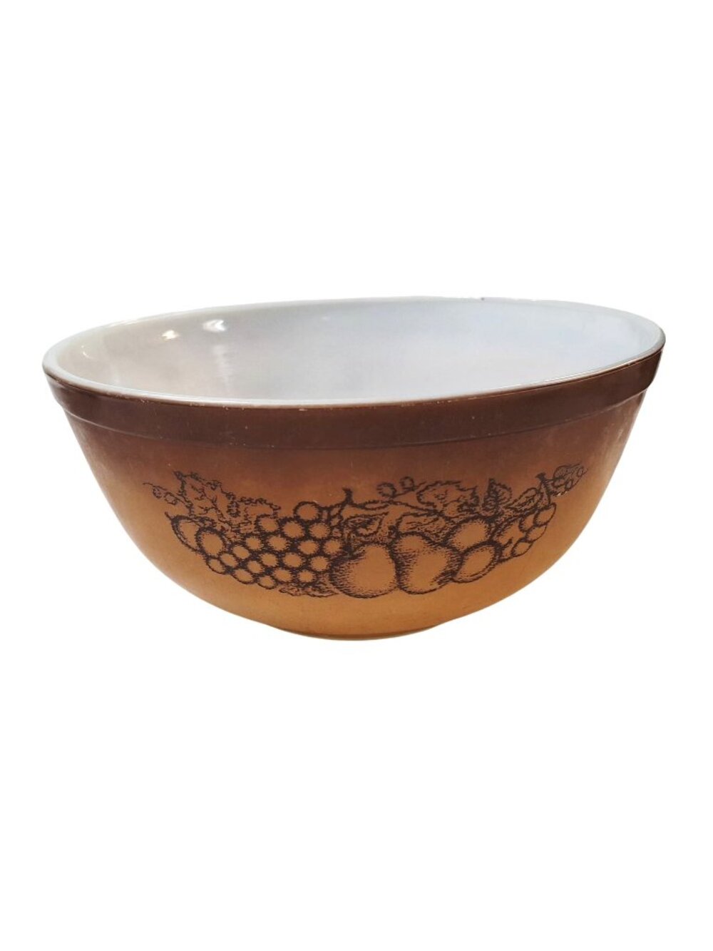 Pyrex 403 Autumn Harvest Mixing Bowl 2.5 Qt Brown With Grape & Fruit Pattern Vin